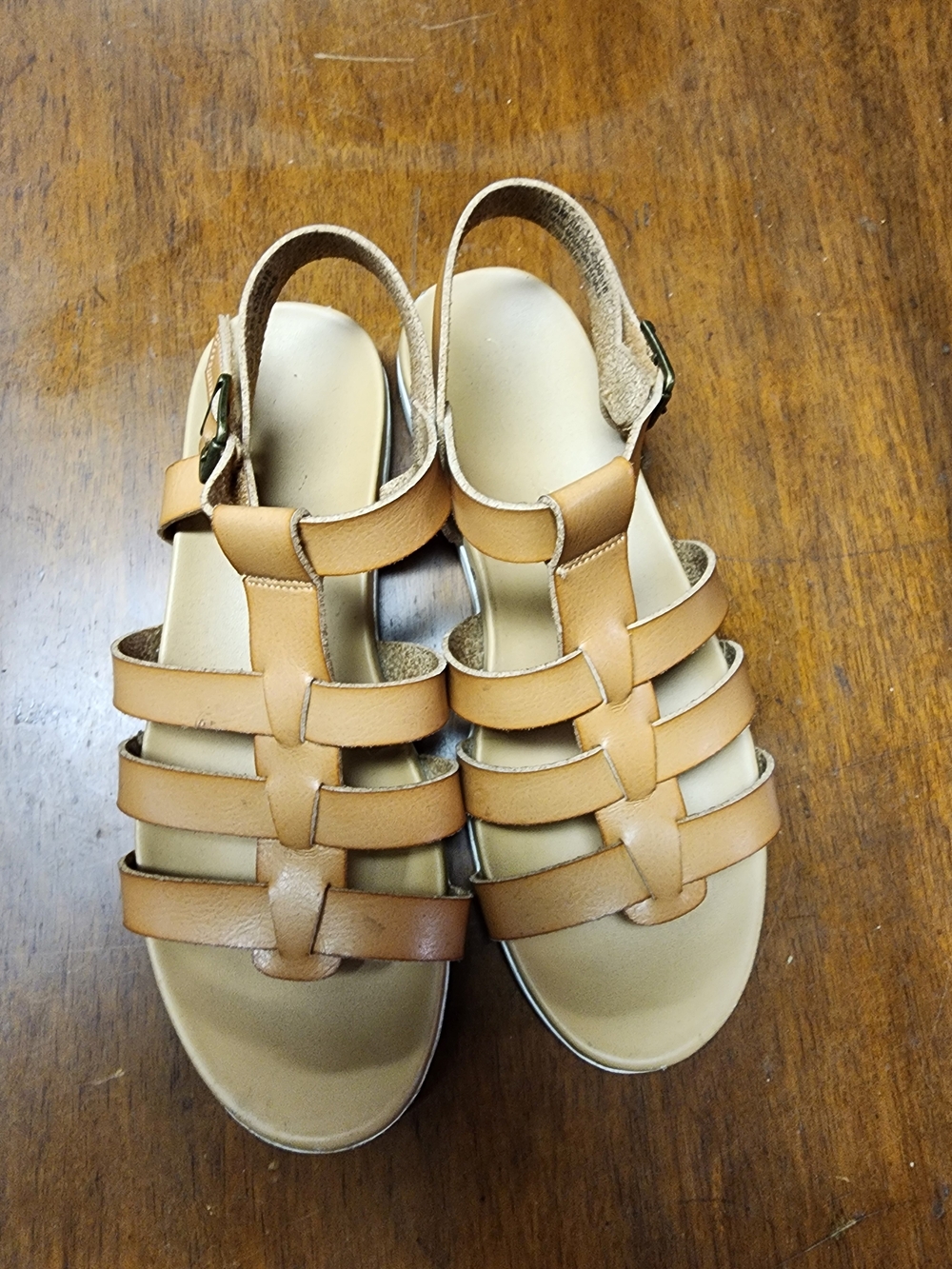Kids Sz 5 Tan Strappy Fisherman Leather Sandals